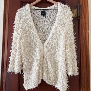 NIC+ZOE Women's Ivory Shag Textured 3/4 Sleeve Cardigan Sweater XL